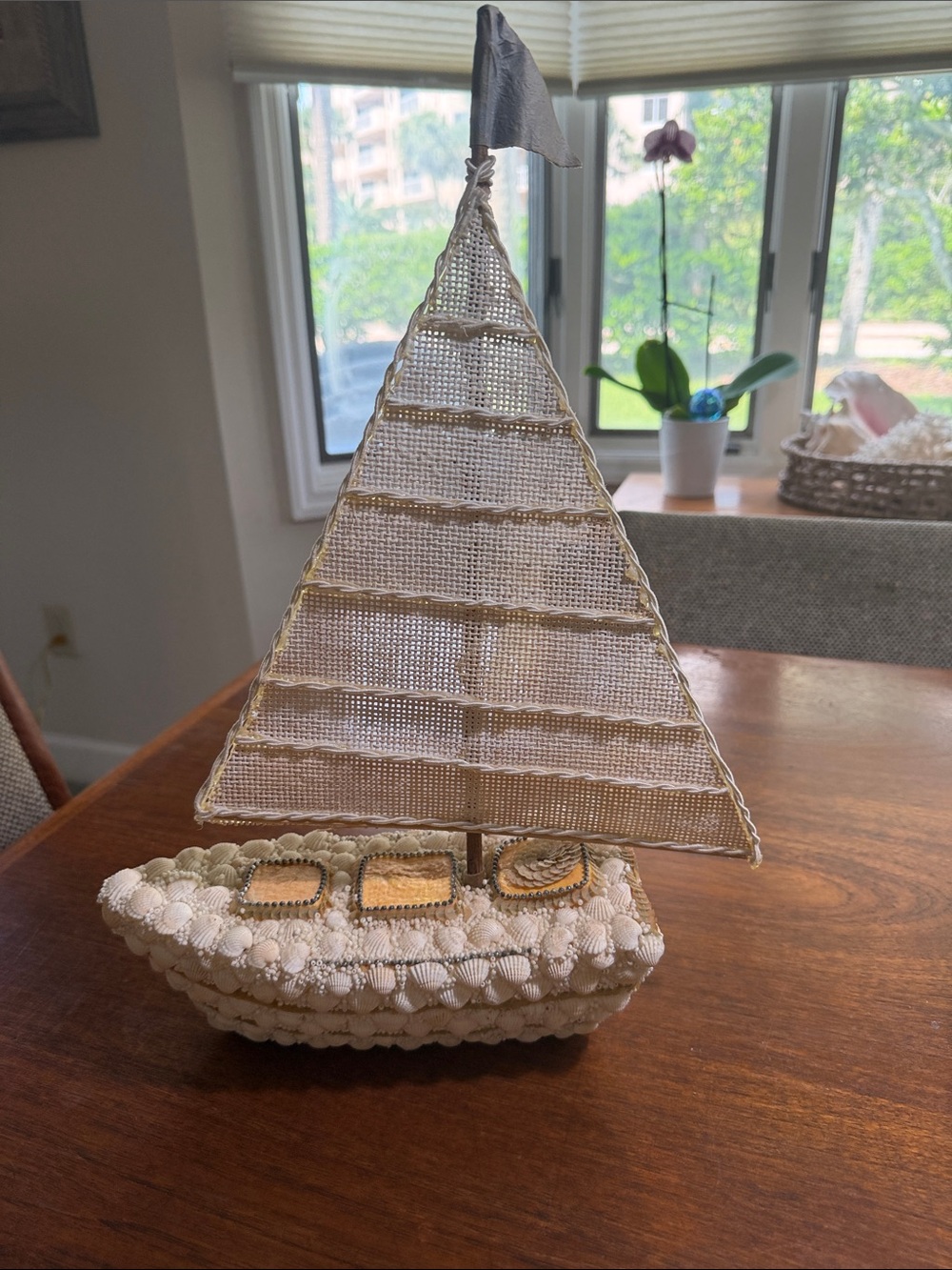 Handcrafted Shell Sailboat Decor in White and Natural